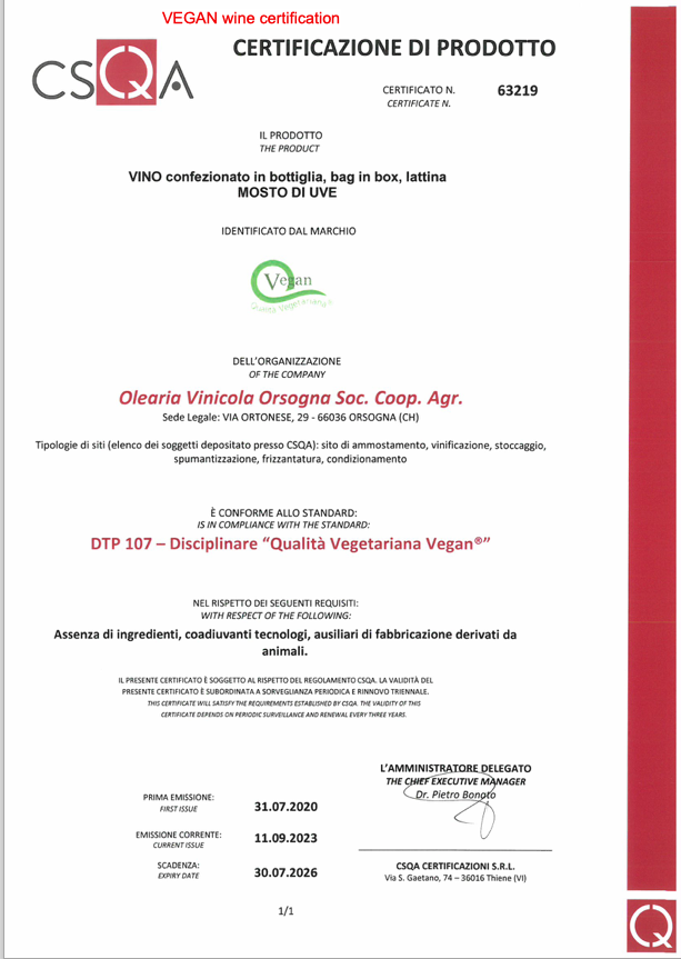 Orsogna PADAMI Primitivo Terre di chiste IGP 750ml. Vegan, Biodynamic/organic, DEMETER