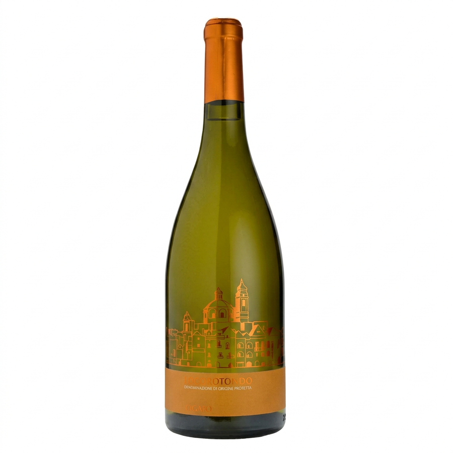 Full Tagaro Locorotondo bottle centred on a square white background
