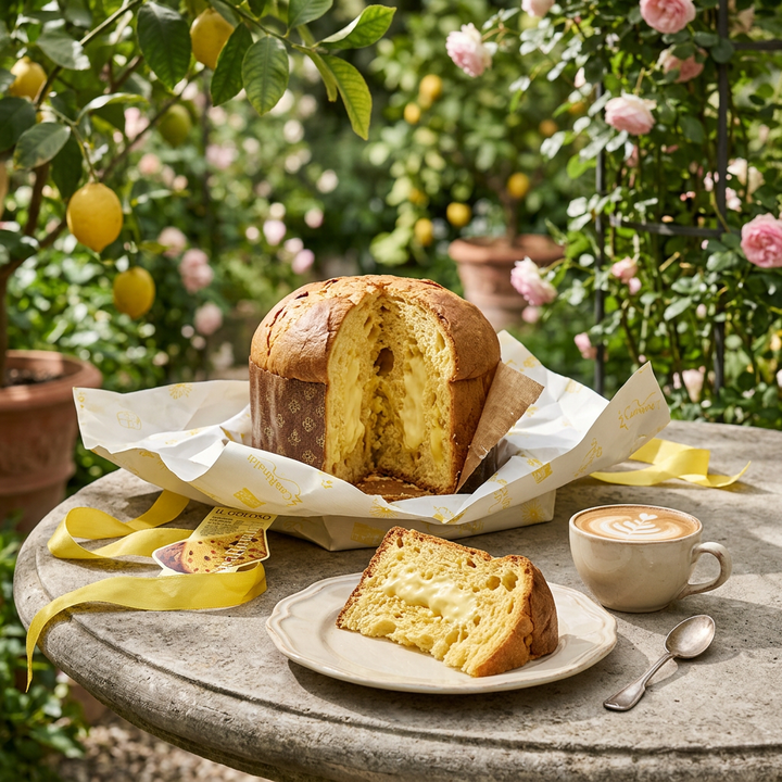 Limoncello panettone in an Italian garden