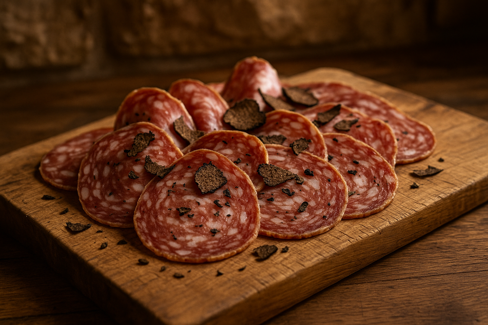 Italian sliced salami with truffle