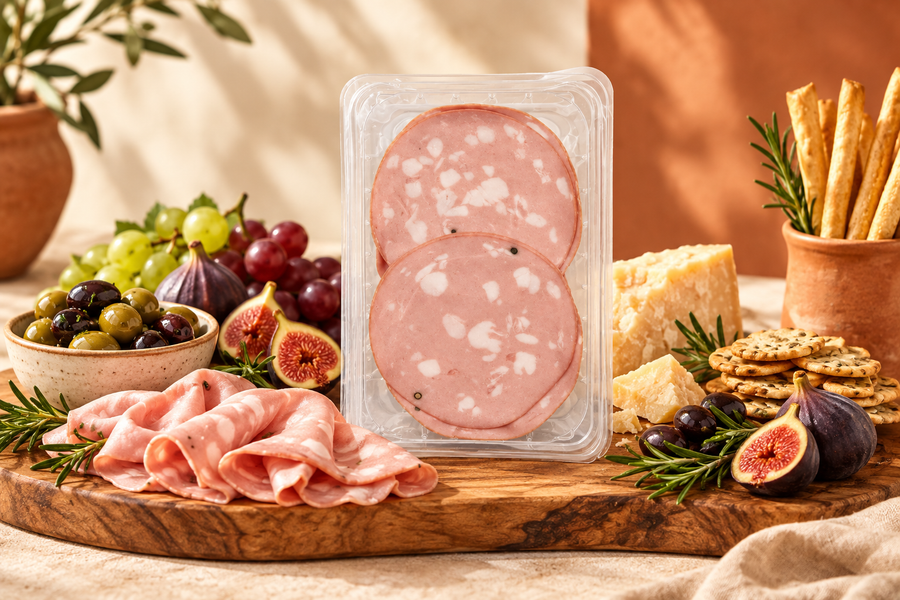 Villani Mortadella charcuterie board graphic